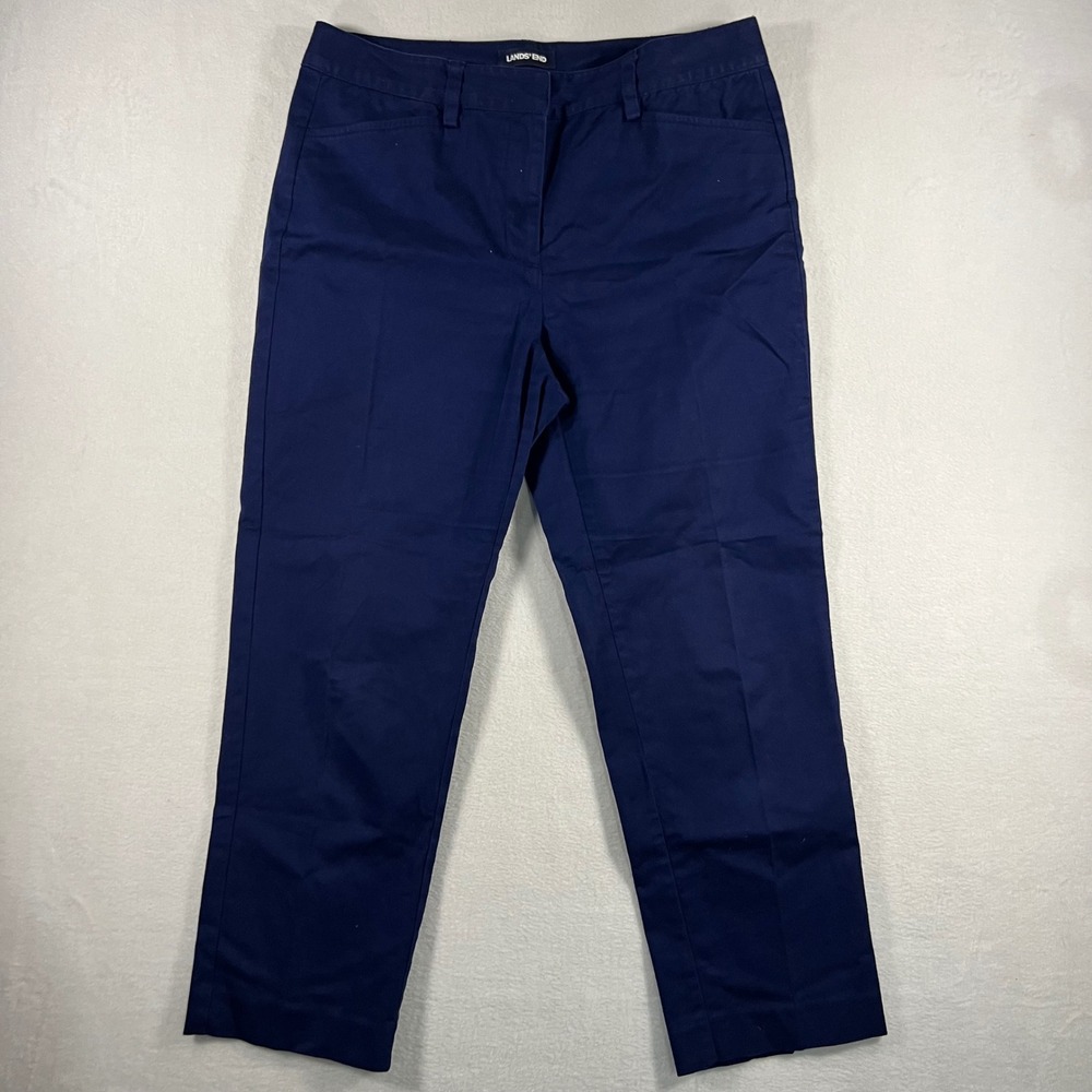 Lands End Womens Size 8 Navy Blue Mid Rise Slim Leg Pants Cotton Spandex